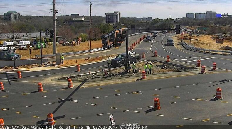 The diverging diamond interchange at I-75 and Windy Hill Road has been tricky for novices to navigate. Courtesy Georgia DOT