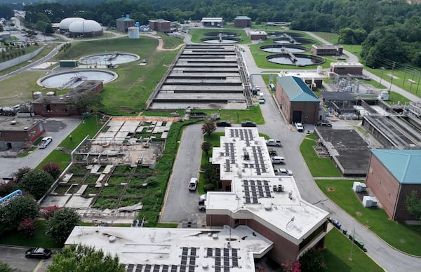 An aerial photo shows the South River Water Reclamation Center on Wednesday, July 1, 2026, in Atlanta. (Hyosub Shin/AJC)