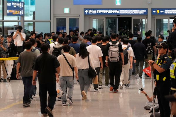 South Korean workers released after days of detention in Georgia arrive at the Incheon International Airport, in Incheon, South Korea, Friday, Sept. 12, 2025. (Ahn Young-joon/AP)