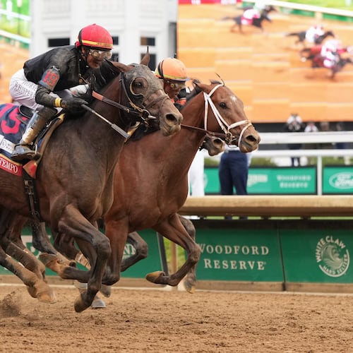 Golden Tempo (19) ridden by Jose L. Ortiz wins the 152nd running of the Kentucky Derby horse race at Churchill Downs, Saturday, May 2, 2026, in Louisville, Ky. (AP Photo/Jeff Roberson)