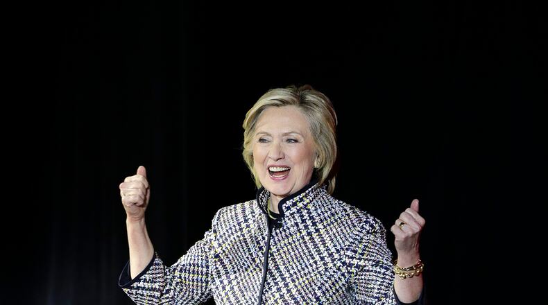 Hillary Clinton walks onto the stage to speak during the sixth annual Women in the World Summit, Thursday, April 23, 2015, in New York. (AP Photo/Julie Jacobson) Yes we can (be France)!