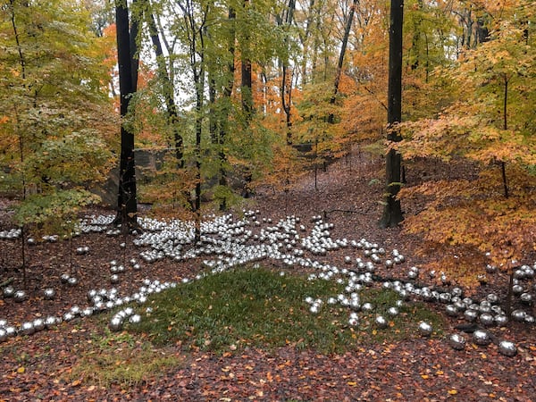 "Narcissus Garden," by Yayoi Kusama, is on loan to the Atlanta Botanical Garden and is installed temporarily in the Storza Woods section of the garden. CONTRIBUTED: ATLANTA BOTANICAL GARDEN