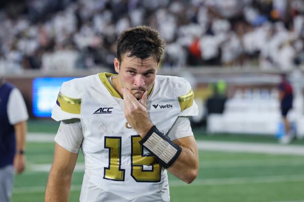 Georgia Tech quarterback Alberto Mendoza ponders the loss. (Jason Getz/AJC)