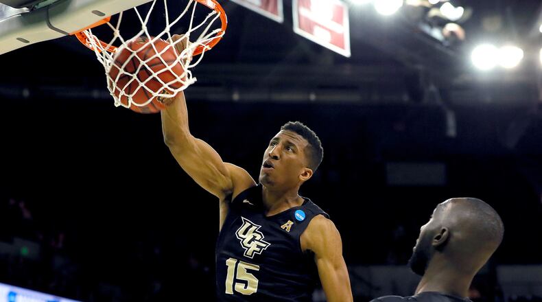 Aubrey Dawkins of the UCF Knights dunks the ball against the Virginia Commonwealth Rams in the second half during the first round of the 2019 NCAA Men's Basketball Tournament at Colonial Life Arena on March 22, 2019 in Columbia, South Carolina. (Photo by Kevin C. Cox/Getty Images)