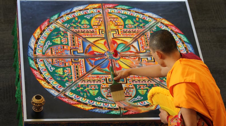 A group of Tibetan Buddhist monks visited the Oxford College of Emory University the week of Feb. 20 to create a carefully crafted sand mandala. The artwork crafted during the ancient Tibetan ritual took 30 hours to create, only to be destroyed within moments.