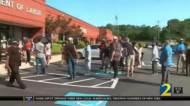 Since the first weeks of the pandemic, the Department of Labor has faced criticism for its handling of unemployment claims. Here, a protest by claimants at a department office in Gwinnett County in March 2020. /WSB-TV