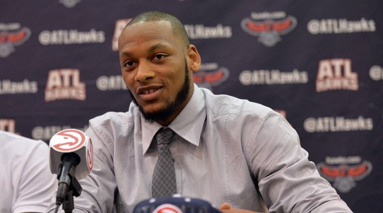 Adreian Payne, a former Michigan State star and 2014 first-round draft pick with the Hawks, was shot and killed early Monday in Florida.. (BRANT SANDERLIN /BSANDERLIN@AJC.COM)