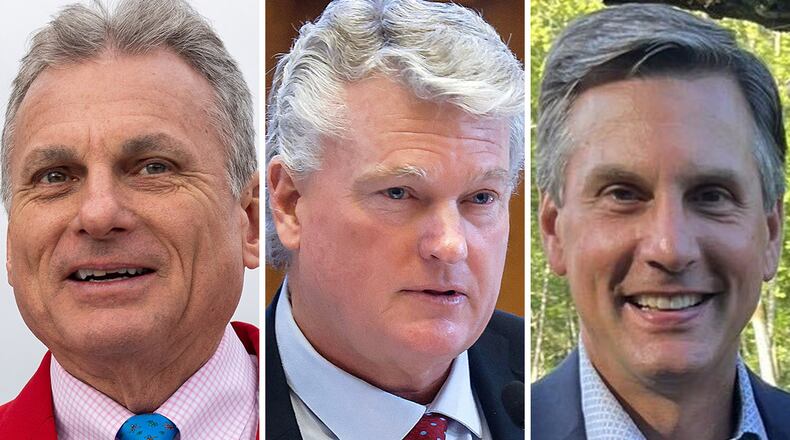 Republican U.S. Senate candidates in Georgia (left to right): U.S. Rep. Buddy Carter, U.S. Rep. Mike Collins and Derek Dooley.