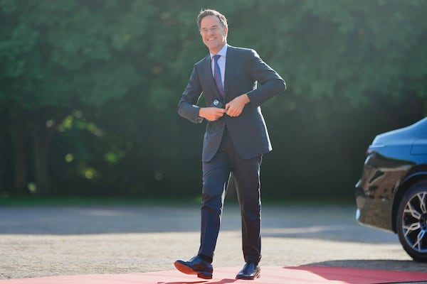 NATO Secretary General Mark Rutte arrives ahead of a formal dinner at the Paleis Huis ten Bosch ahead of the NATO summit in The Hague, Netherlands, Tuesday, June 24, 2025. (AP Photo/Markus Schreiber)