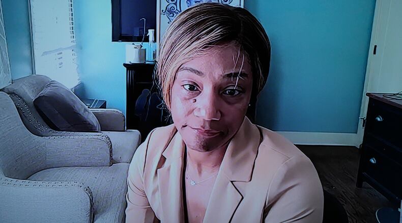 Comedian and actor Tiffany Haddish makes a court appearance via Zoom on Tuesday, Aug. 11, 2026, in Fayetteville, Ga. Haddish, who was arrested in 2022, pleaded guilty to a charge of DUI for alcohol, avoiding a Fayette County trial. (Brynn Anderson/AP)