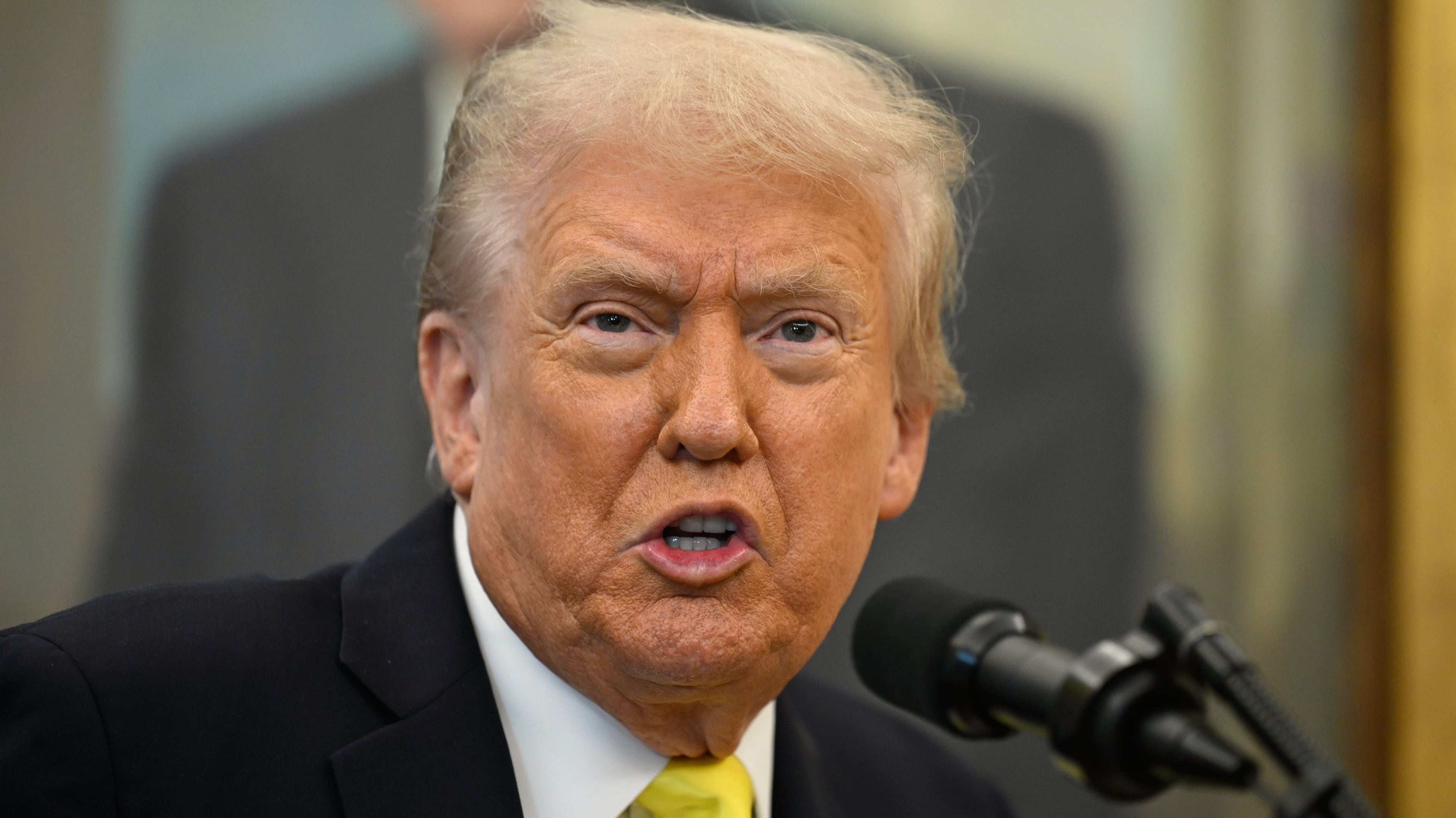 President Donald Trump speaks during an event in the Oval Office at the White House, Wednesday, Oct. 15, 2025, in Washington. (AP Photo/John McDonnell)