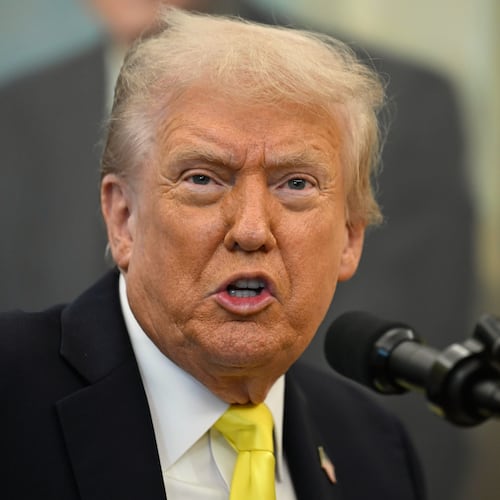 President Donald Trump speaks during an event in the Oval Office at the White House, Wednesday, Oct. 15, 2025, in Washington. (AP Photo/John McDonnell)