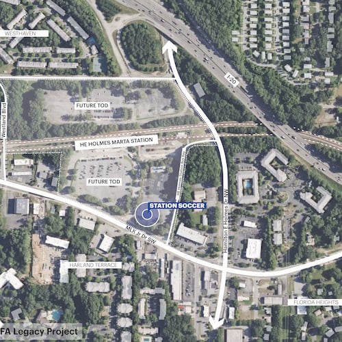 The location of the new StationSoccer field to be unveiled in August at the H.E. Holmes MARTA station. (Courtesy)
