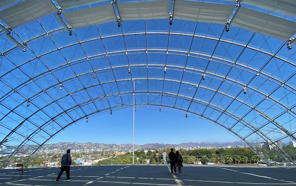 Spanning the top of the museum's Sphere Building is the Dolby Family Terrace, offering stunning views of Hollywood. (Suzanne Van Atten for The Atlanta Journal-Constitution)