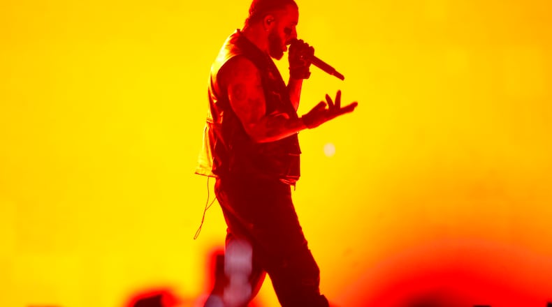 Drake performs during day two of Lollapalooza Chile 2023 on March 18, 2023, in Santiago, Chile. The rapper brought his It's All a Blur tour to Atlanta on September 25, 2023. (Marcelo Hernandez/Getty Images/TNS)
