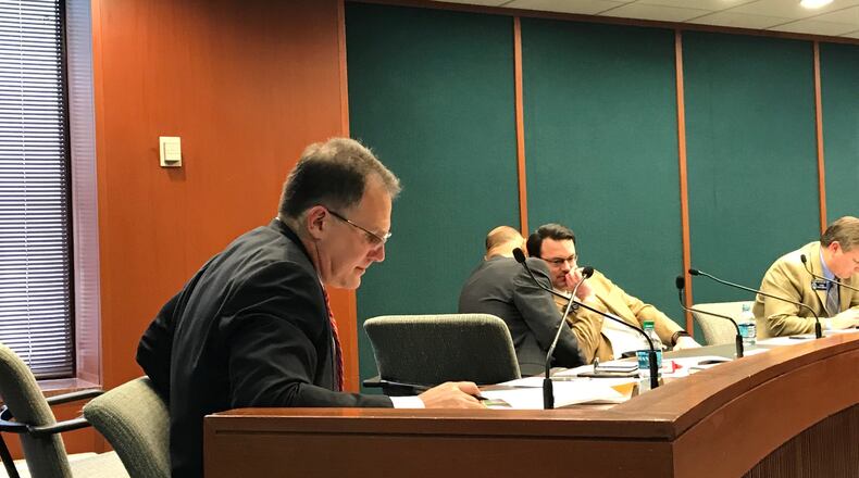 State Sen. William Ligon, R-Brunswick, takes notes as members of the senate’s higher education committee discuss his legislation, which he believes will protect the rights of people invited to speak on college campuses. ERIC STIRGUS / ESTIRGUS@AJC.COM
