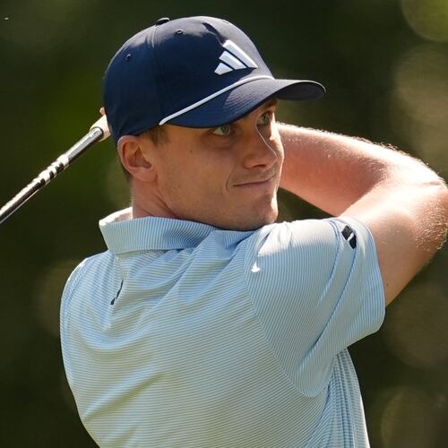 Ludvig Aberg, of Sweden, hits from the third tee during the first round at the RBC Heritage golf tournament, Thursday, April 16, 2026, in Hilton Head Island, S.C. (AP Photo/Mike Stewart)