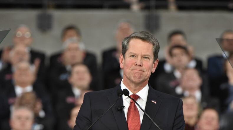 Gov. Brian Kemp speaks after he took the oath of office Monday during the swearing-in ceremony at McCamish Pavilion at Georgia Tech. One of his first acts as governor was to sign an order to overhaul how state agencies handle complaints of sexual harassment. HYOSUB SHIN / HSHIN@AJC.COM