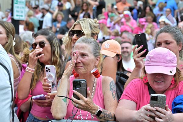 Karen Read suppporters react after she was found not guilty of second-degree murder on Wednesday, June 18, 2025, in Dedham, Mass. (AP Photo/Josh Reynolds)