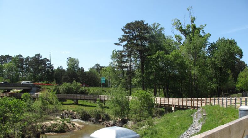 The Noonday Creek Trail in Cobb County. Woodstock wants to extend Cherokee County’s trail segment south to link up with Cobb’s. MARTY SEWELL/COBB COUNTY DEPARTMENT OF TRANSPORTATION.