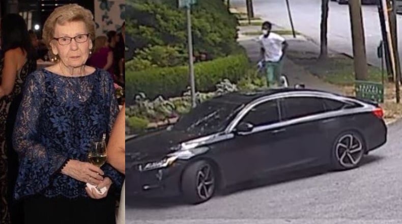 The two suspects got out of a black car and approached the woman from behind.