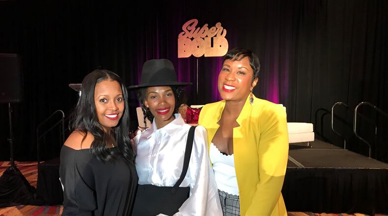 (L-R) Actress and philanthropist Keshia Knight Pulliam, The Lip Bar founder and CEO Melissa Butler and Jovian Zayne, founder of International Day of Purpose, were among the honorees at the third annual Super Bold Hall of Fame Empowerment Brunch. (TIA MITCHELL/TIA.MITCHELL@AJC.COM)