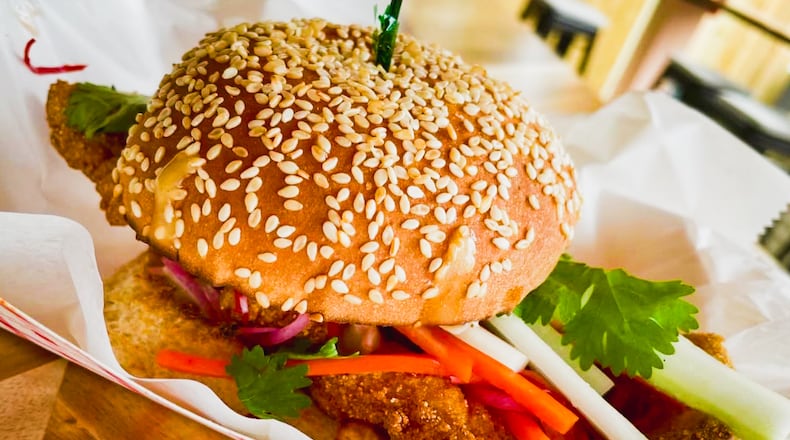 The Velvet Hippo's Vietnamese-style fish sandwich is served on a soft, round bun but uses the classic flavors of a banh mi. Jan. 29, 2024 (Courtesy of the Velvet Hippo)