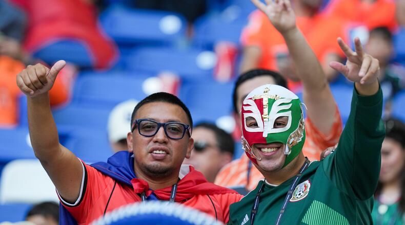 Soccer fans cheer during the World Cup round of 32 soccer match between the Netherlands and Morocco in Guadalupe, near Monterrey, Mexico, Monday, June 29, 2026. (AP Photo/Dolores Ochoa)