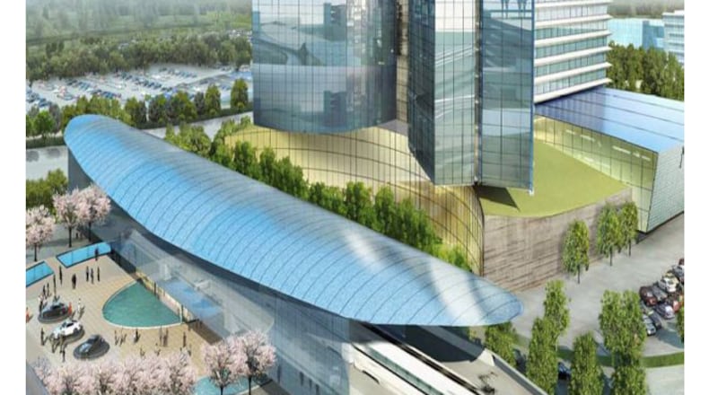 A preliminary artist's concept of the hotel complex that will have direct access to Hartsfield-Jackson's main terminal.