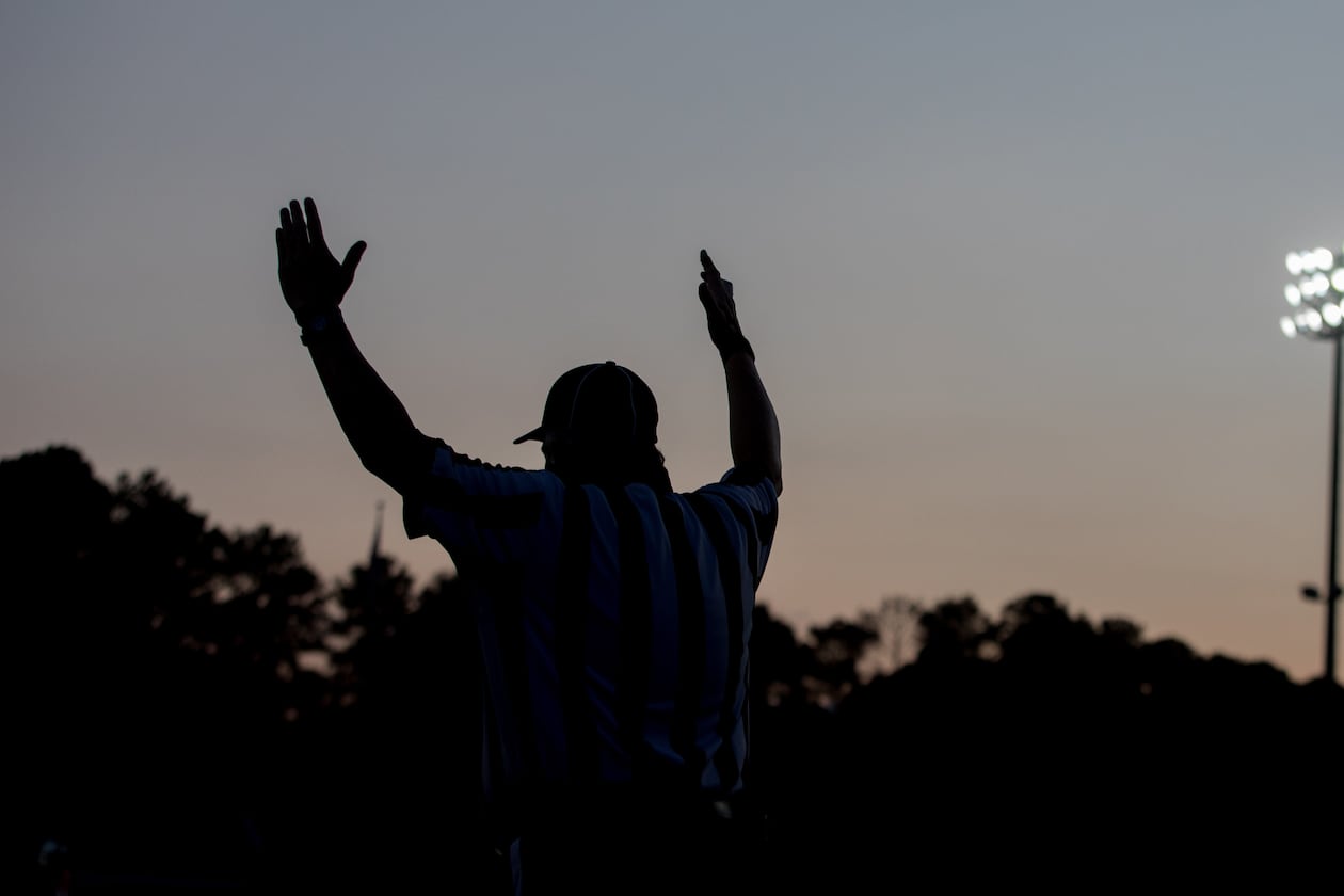 Referees signaling touchdown were a common sight during Week 11 thanks to five-touchdown performances by several players around the state. (Branden Camp for the AJC 2020)