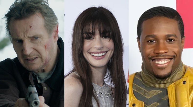 Actors in Atlanta to shoot movies: Liam Neeson in a "Naked Gun" reboot, Anne Hathaway in "Flowervale Street" and Shameik Moore in "One Spoon of Chocolate." OPEN ROAD FILMS/AP