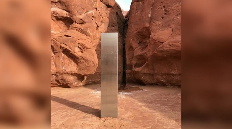Utah officials on a routine wildlife operation last week were mystified when they discovered a strange, alien-like monolith standing inexplicably in the middle of the desert. Photographs of the mysterious metal object show a sleek 10-to 12-foot upright rectangle, similar to the anomaly that appeared in opening scene of “2001: A Space Odyssey.”