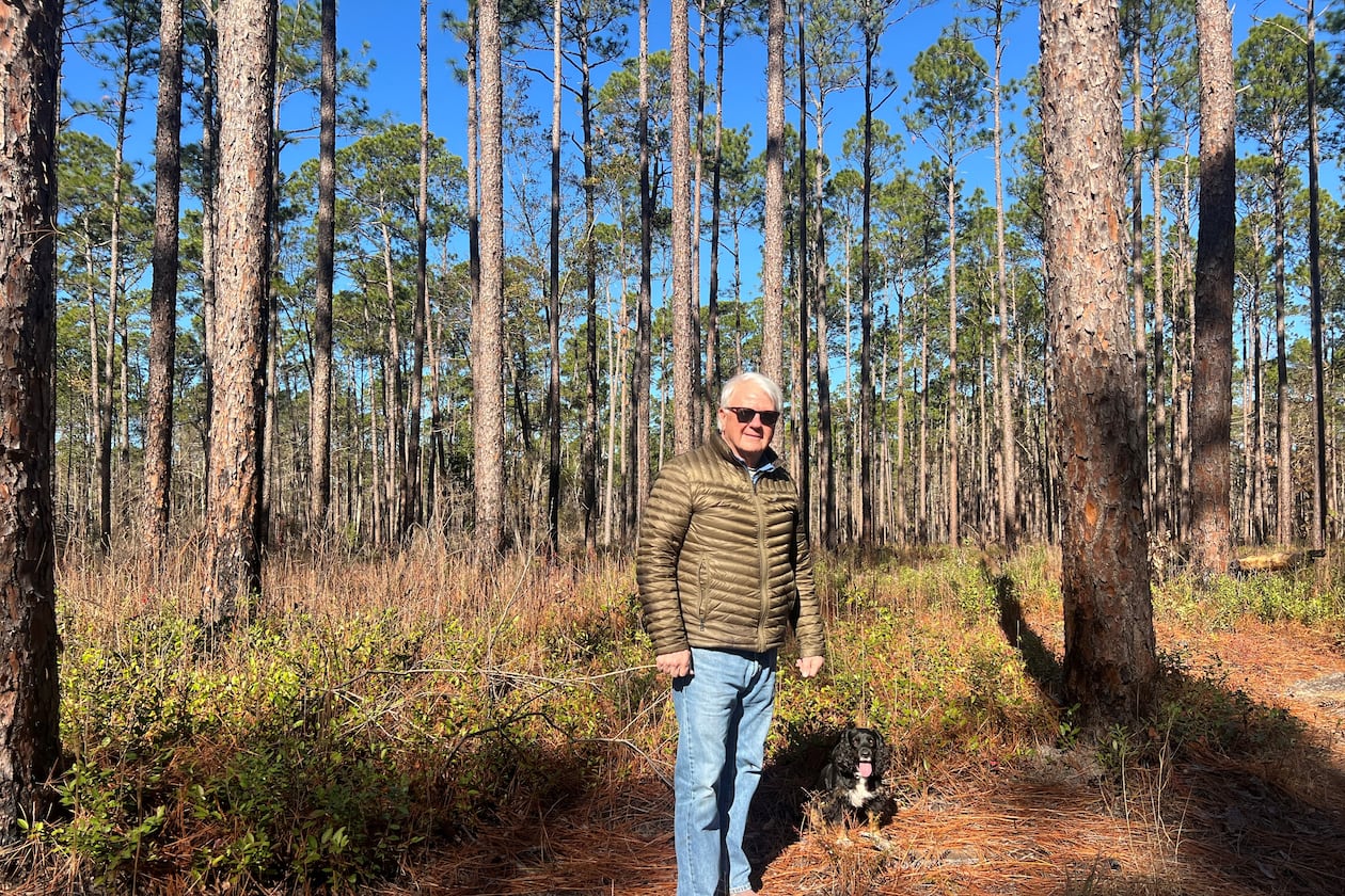 Georgia House Speaker Jon Burns is a third-generation timber farmer. Photographed here on his farm in Newington with his English Springer, Belle. December 19, 2025. (Patricia Murphy/AJC)