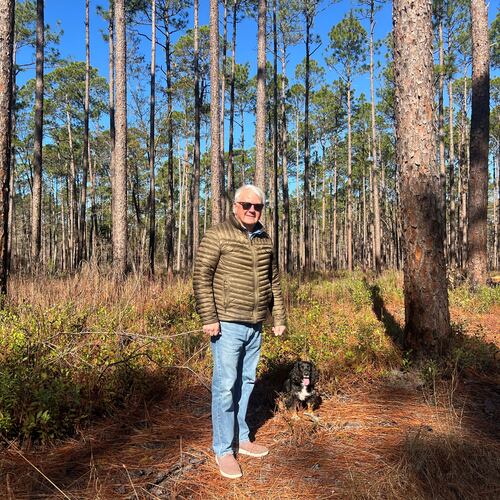 Georgia House Speaker Jon Burns is a third-generation timber farmer. Photographed here on his farm in Newington with his English Springer, Belle. December 19, 2025. (Patricia Murphy/AJC)