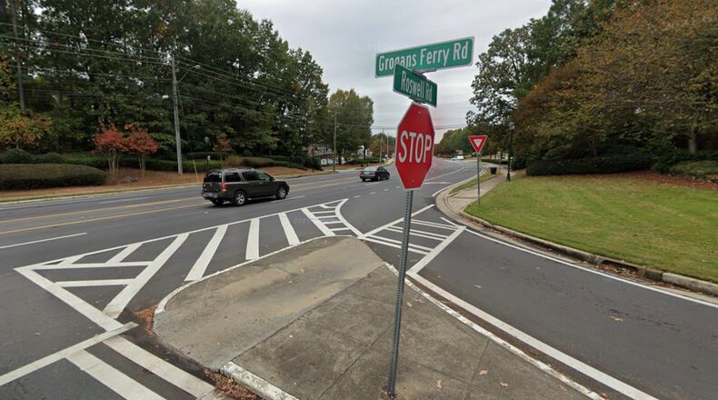 Sandy Springs recently approved changes to the construction contract for the Roswell Road at Grogans Ferry Road Intersection Improvement Project. (Google Maps)