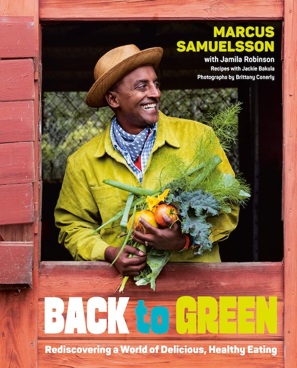 book jacket art of Chef Marcus Samuelsson carrying produce