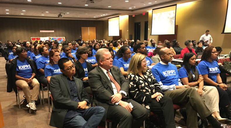 More than 50 supporters of KIPP Metro Atlanta Collaborative Inc. showed up Monday, Dec. 5, in matching blue T-shirts for an Atlanta Board of Education meeting to support the charter school operator’s request to increase its enrollment cap from 3,100 students to 4,200 students and open a new K-4 primary school and a 5-8 grade academy.