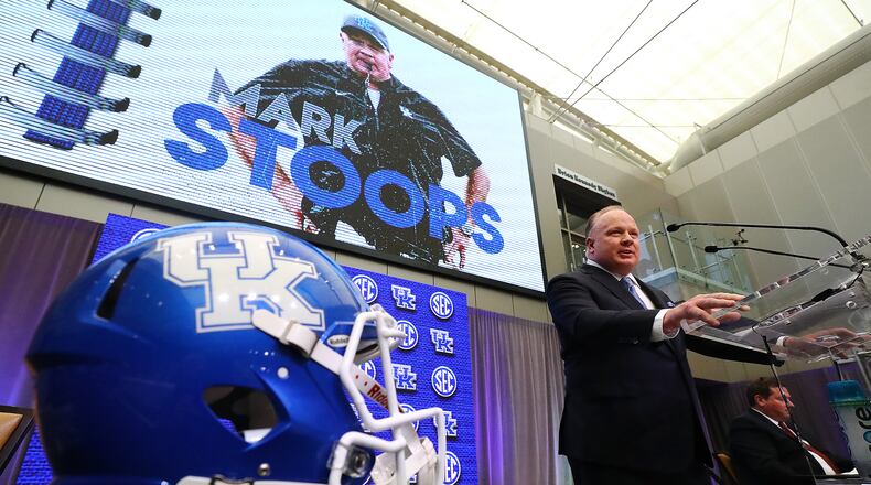 Kentucky coach Mark Stoops holds his press conference at SEC Media Days in the College Football Hall of Fame on Wednesday, July 20, 2022, in Atlanta. “Curtis Compton / Curtis Compton@ajc.com”