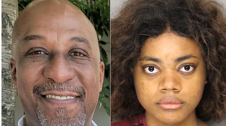 Frank Thompson (left) was killed in a crash Monday night in Cobb County. Cikira Faison was later charged with murder and aggravated assault. (Family photo and Cobb Sheriff's Office mug)