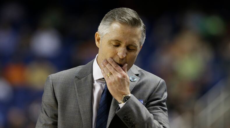 Georgia Tech head coach Brian Gregory reacts during the second half of an NCAA college basketball game against the Boston College in the first round of the Atlantic Coast Conference tournament in Greensboro, N.C., Tuesday, March 10, 2015. (AP Photo/Gerry Broome) Brian Gregory is 4-0 against Georgia but 19-51 in the ACC. (AP photo)