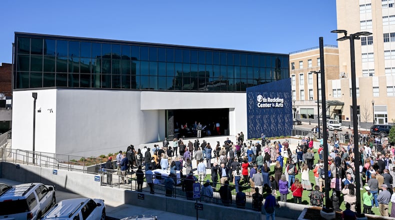 People gather at the ribbon cutting for the new Otis Redding Center for the Arts in downtown Macon, Georgia on Tuesday, March 18, 20025. (Jason Vorhees / The Macon Melody newspaper)