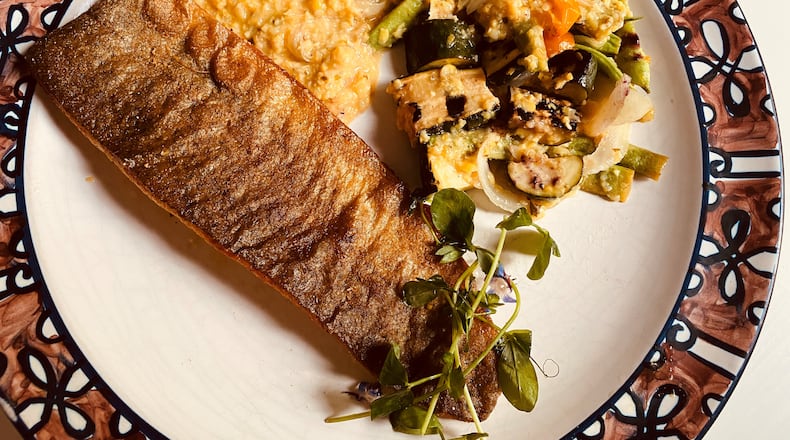 This takeout order from Miller Union includes skillet trout fillet, with creamed corn, summer squash, snap beans and cherry tomato.
CONTRIBUTED BY BOB TOWNSEND