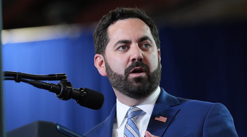 FILE - Rep. Mike Lawler, R-N.Y., speaks at an event with President Donald Trump at Rockland Community College, Friday, May 22, 2026, in Suffern, N.Y. (AP Photo/Alex Brandon, File)