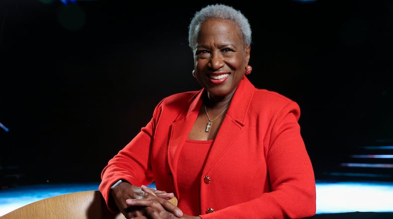 Monica Pearson poses for a portrait on set of her new AJC show The Monica Pearson Show" on Dec. 15, 2023. Pearson brings her five decades of experience to this new venture with The Atlanta Journal-Constitution. (Jason Getz / Jason.Getz@ajc.com)