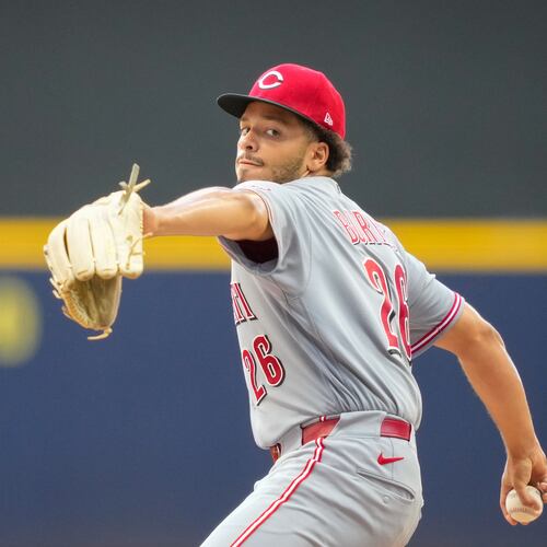 Cincinnati Reds pitcher Chase Burns throws during the fifth inning of a baseball game against the Milwaukee Brewers Thursday, July 2, 2026, in Milwaukee. (AP Photo/Kayla Wolf)