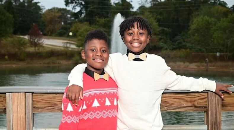 Treandos (right) and Noah Thornton are the founders of T & N Bowties and Apparel. This year, they partnered with local businesses to collect donation for families in need. (Courtesy of LLOYD)