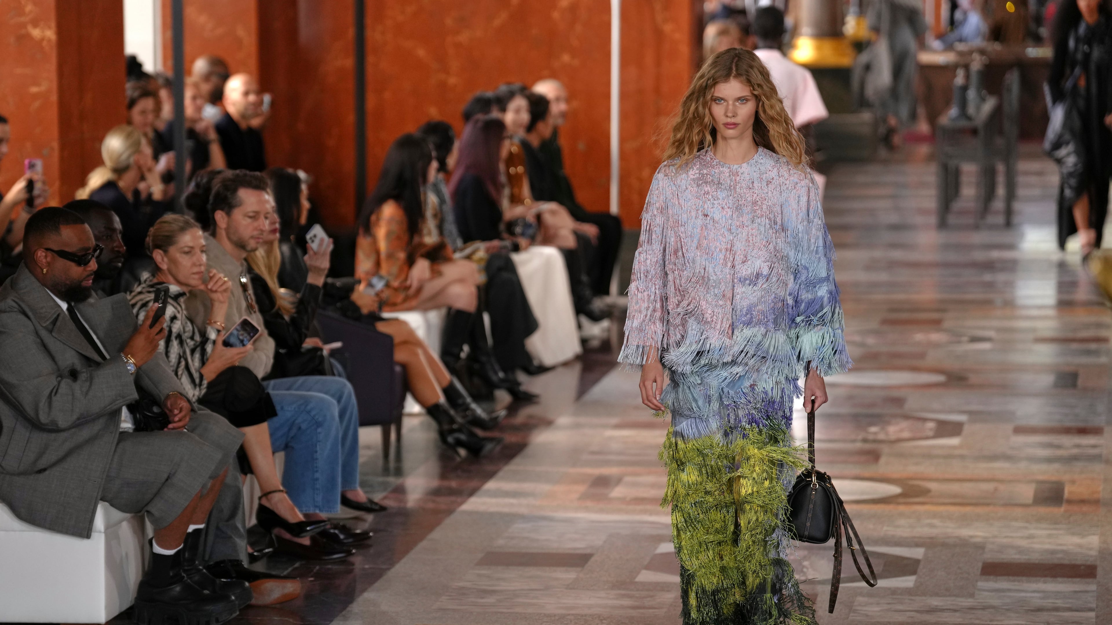 A model wears a creation as part of the Louis Vuitton Spring/Summer 2026 collection presented in Paris, Tuesday, Sept. 30, 2025. (AP Photo/Aurelien Morissard)