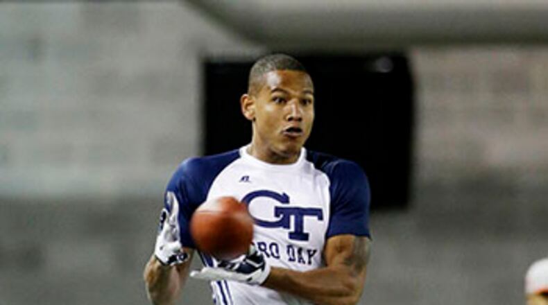 Darren Waller catches a pass during a football drill at NFL Pro Day at Georgia Tech Friday, March 13, 2015, in Atlanta. (AP Photo/David Goldman) Darren Waller did take part in catching drills. (AP)