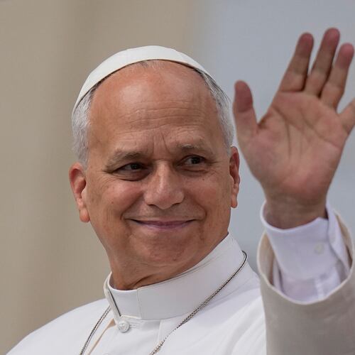 Pope Leo XIV arrives for his weekly general audience in St. Peter's Square, at the Vatican, Wednesday, May 13, 2026. (AP Photo/Alessandra Tarantino)