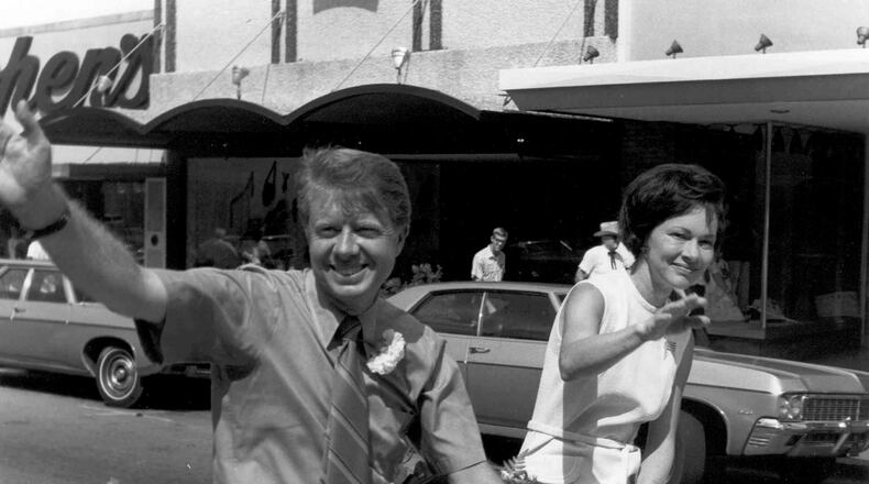 Jimmy and Rosalynn Carter campaigning. The Carters lived long and busy lives, which included Jimmy Carter's stints as a state senator, governor, president and then as leader of the Carter Center, which worked and was recognized around the world. (Carter family photo / Jimmy Carter Library)
